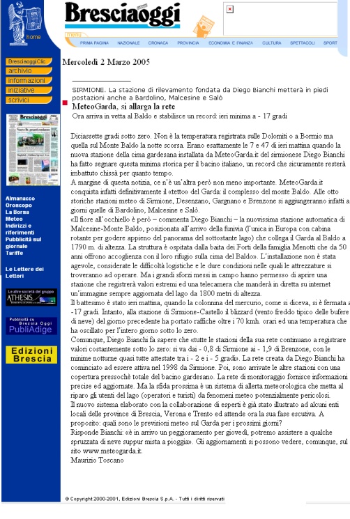 Bresciaoggi: MeteoGarda, si allarga la rete